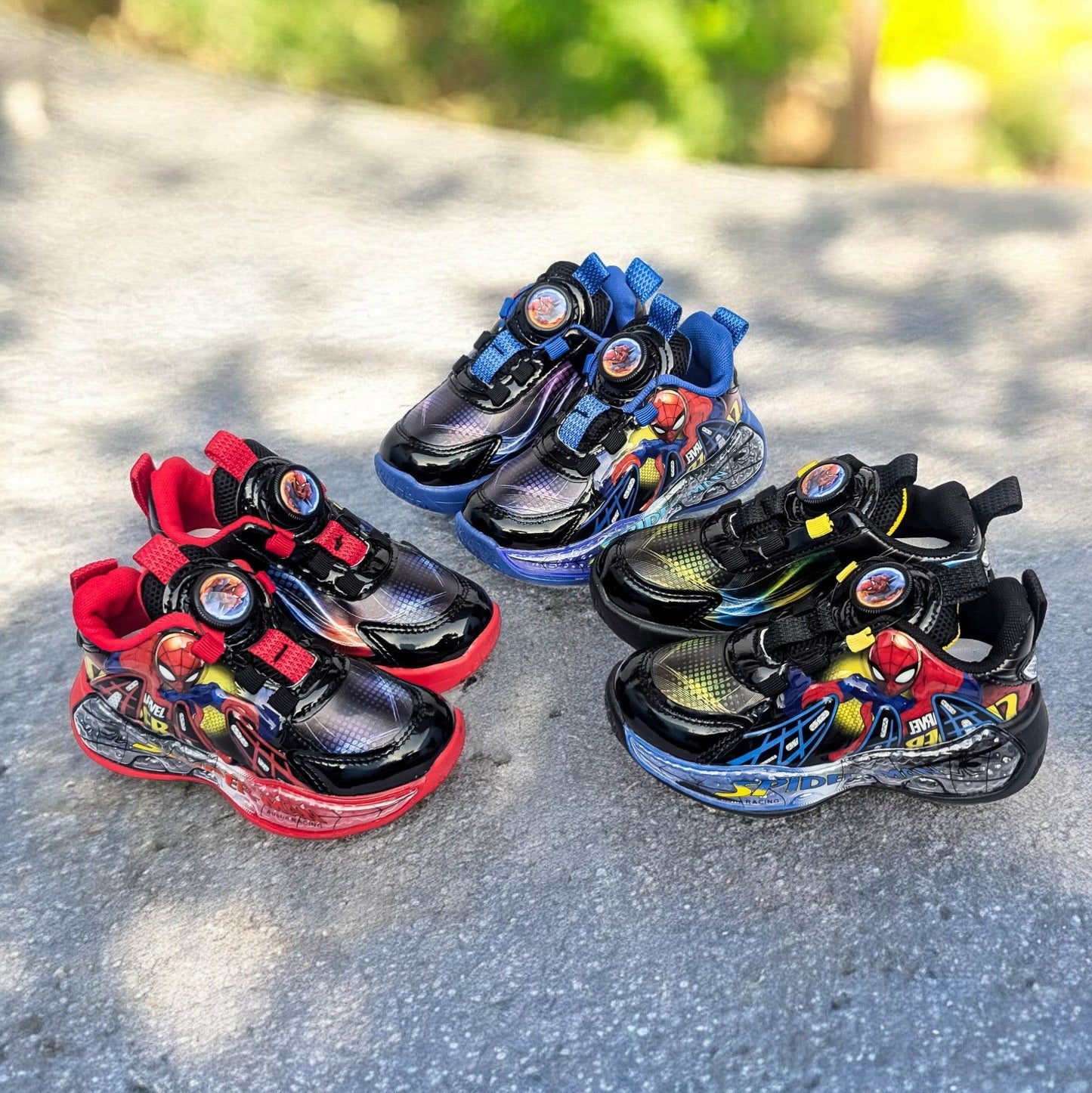 New Trendy Spiderman Sports Shoes for Boys: Featuring LED Lights & Easy to Wear Rotating Button - IRRAKIDS
