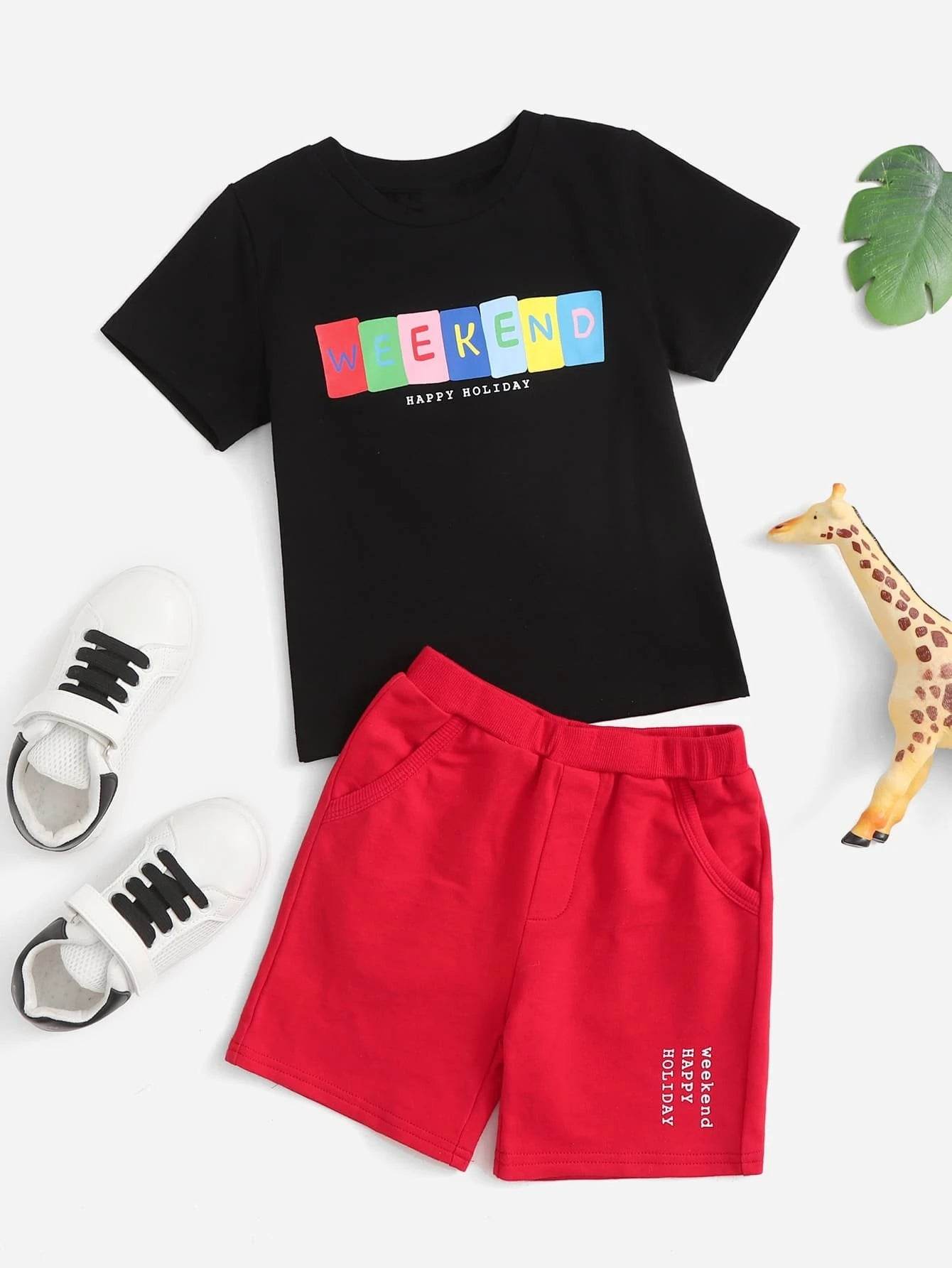 Casual Letter Printed Short Sleeve Top & Shorts Set - IRRAKIDS