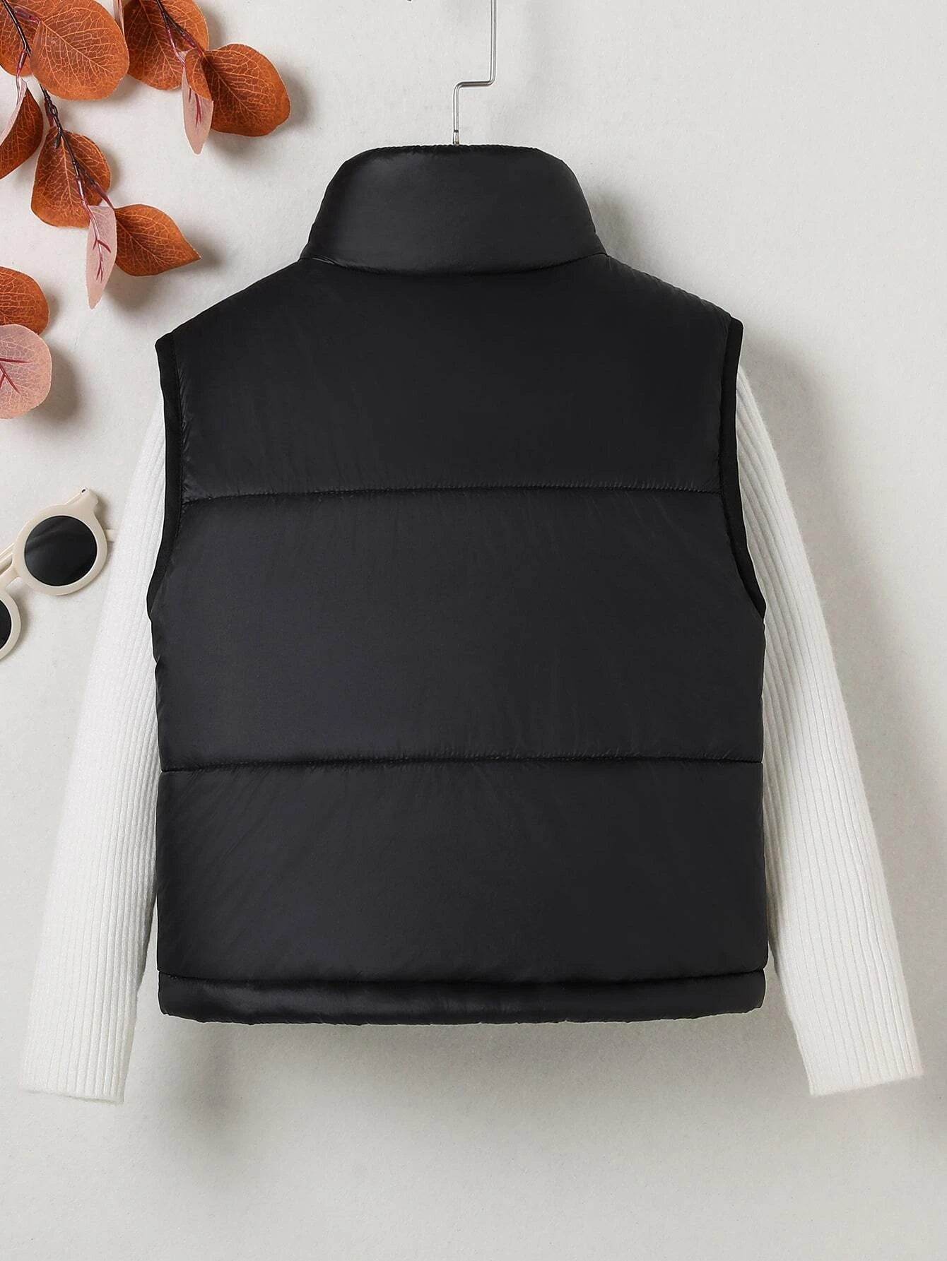 Chic Funnel Neck Zip Up Vest Puffer Coat for girls and boys- Casual Style with Sleeveless Comfort - IRRAKIDS