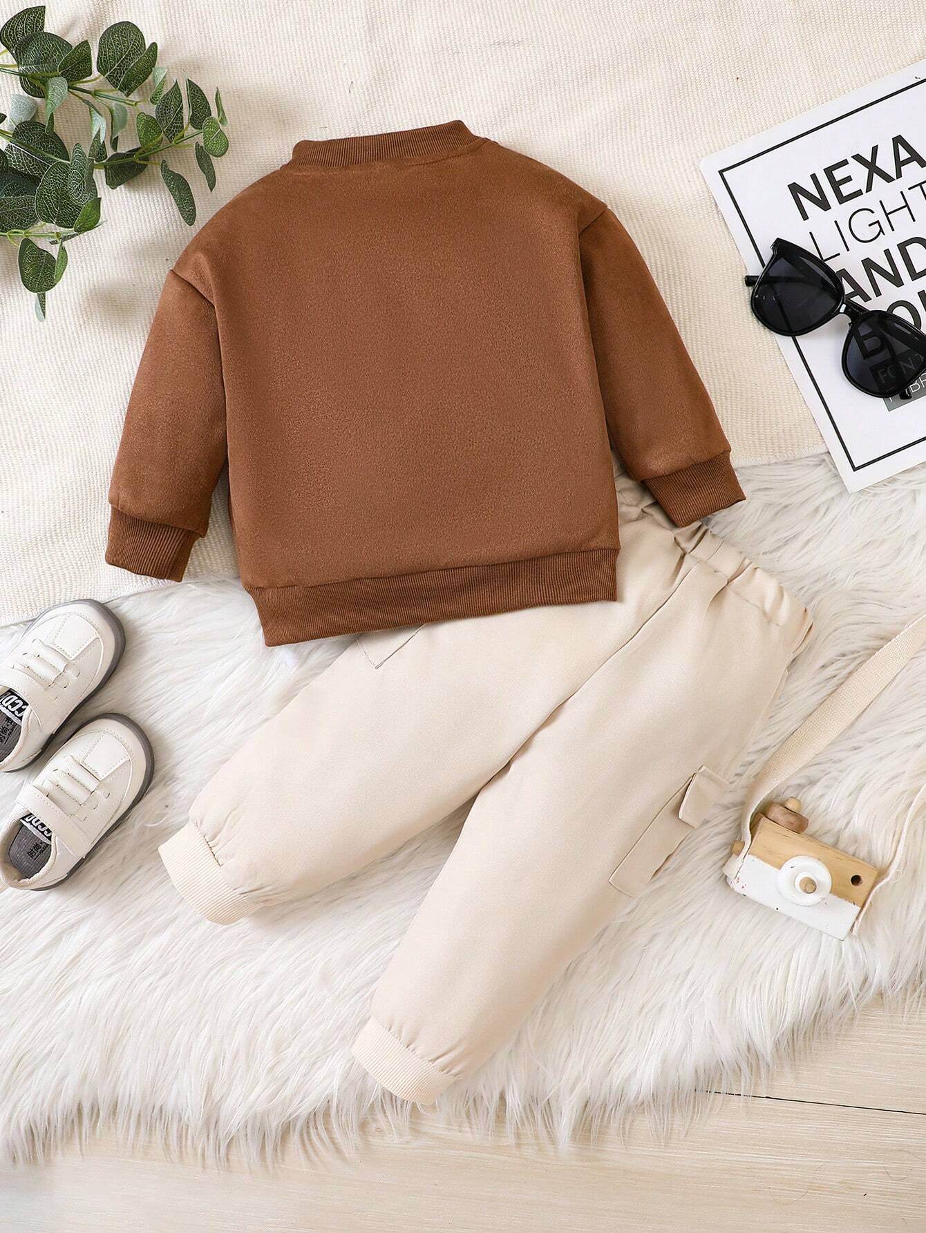 Stylish Baby Boy Suede Jacket & Cargo Pants Set – Cozy & Trendy Outfit for All Seasons - IRRAKIDS