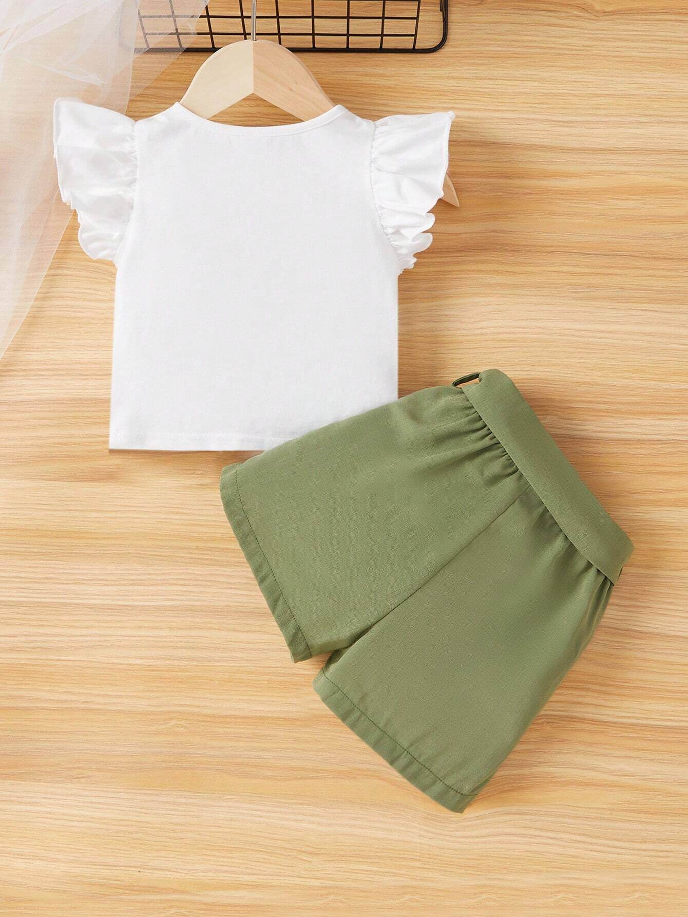 Ensemble Adorable pour Bébés Filles : Blouse à Manches Courtes et Capuche, Avec Ceinture et Short - IRRAKIDS
