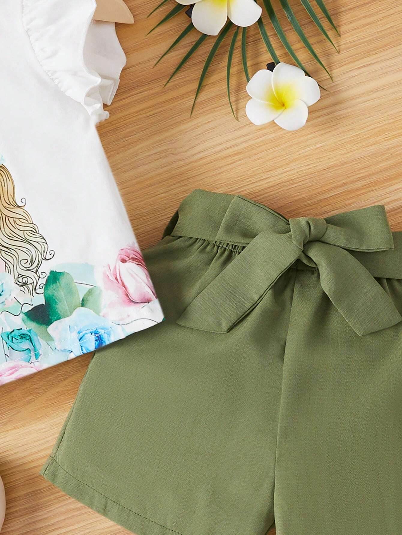 Ensemble Adorable pour Bébés Filles : Blouse à Manches Courtes et Capuche, Avec Ceinture et Short - IRRAKIDS