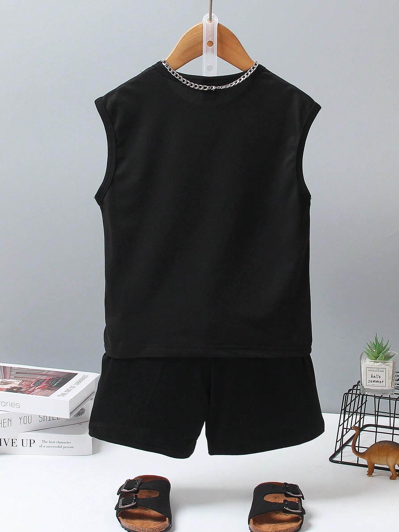 Cute Print Summer Tank Top and Shorts Set with Crew Neck for Kids - IRRAKIDS