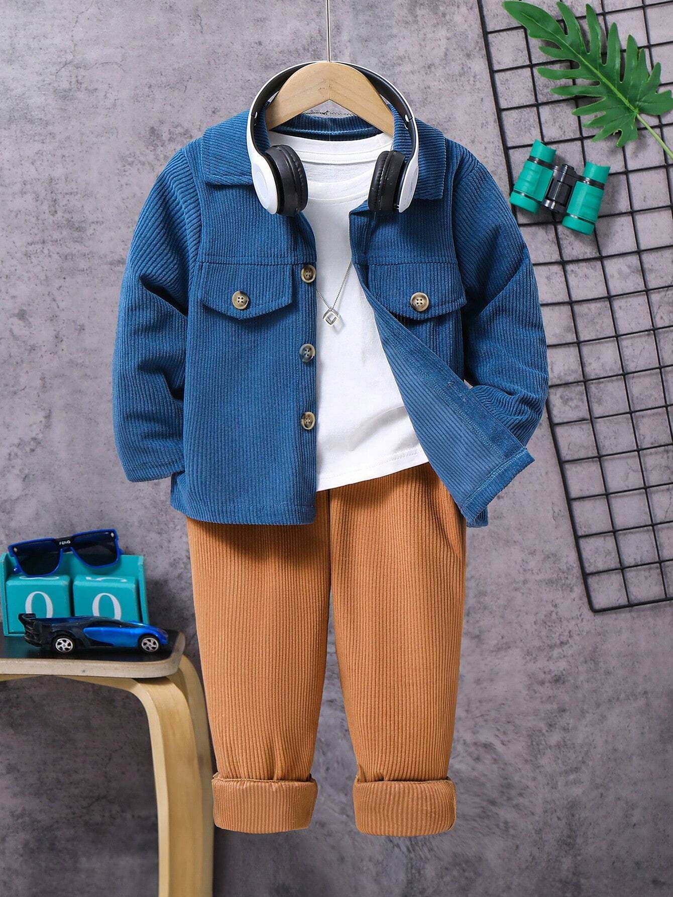 2 pieces Boys' Corduroy Jacket And Pants Set With Flap Detail - IRRAKIDS