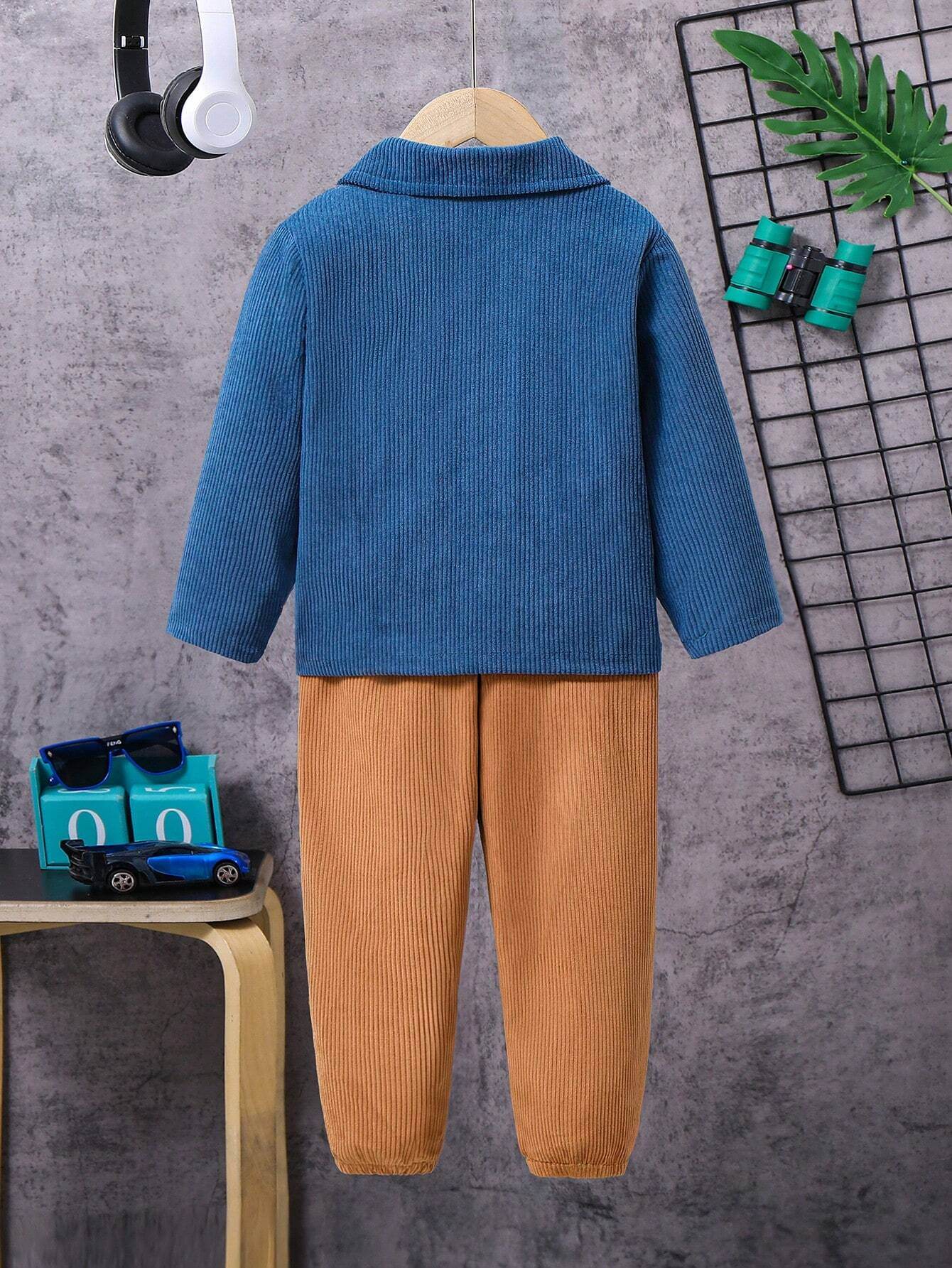 2 pieces Boys' Corduroy Jacket And Pants Set With Flap Detail - IRRAKIDS