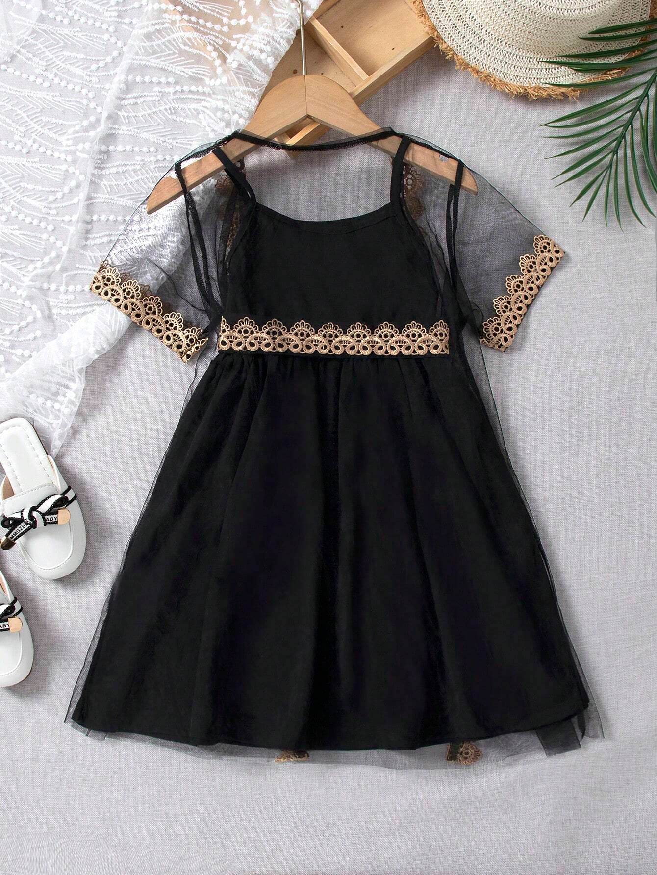 Lace Dreams: A Young Girl's Perspective Mesh Jacket and Slip Dress Ensemble - IRRAKIDS
