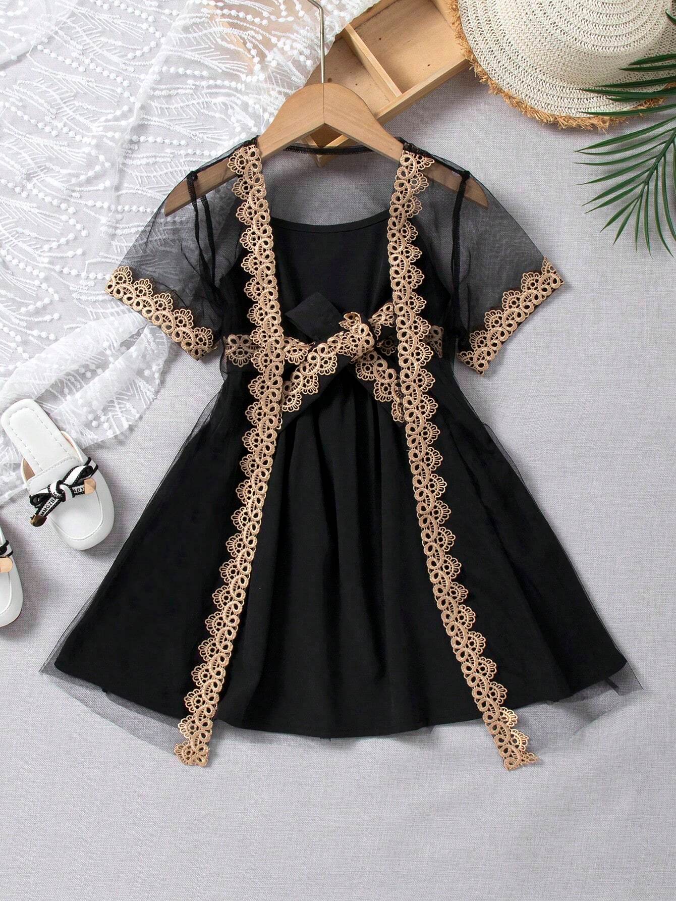 Lace Dreams: A Young Girl's Perspective Mesh Jacket and Slip Dress Ensemble - IRRAKIDS