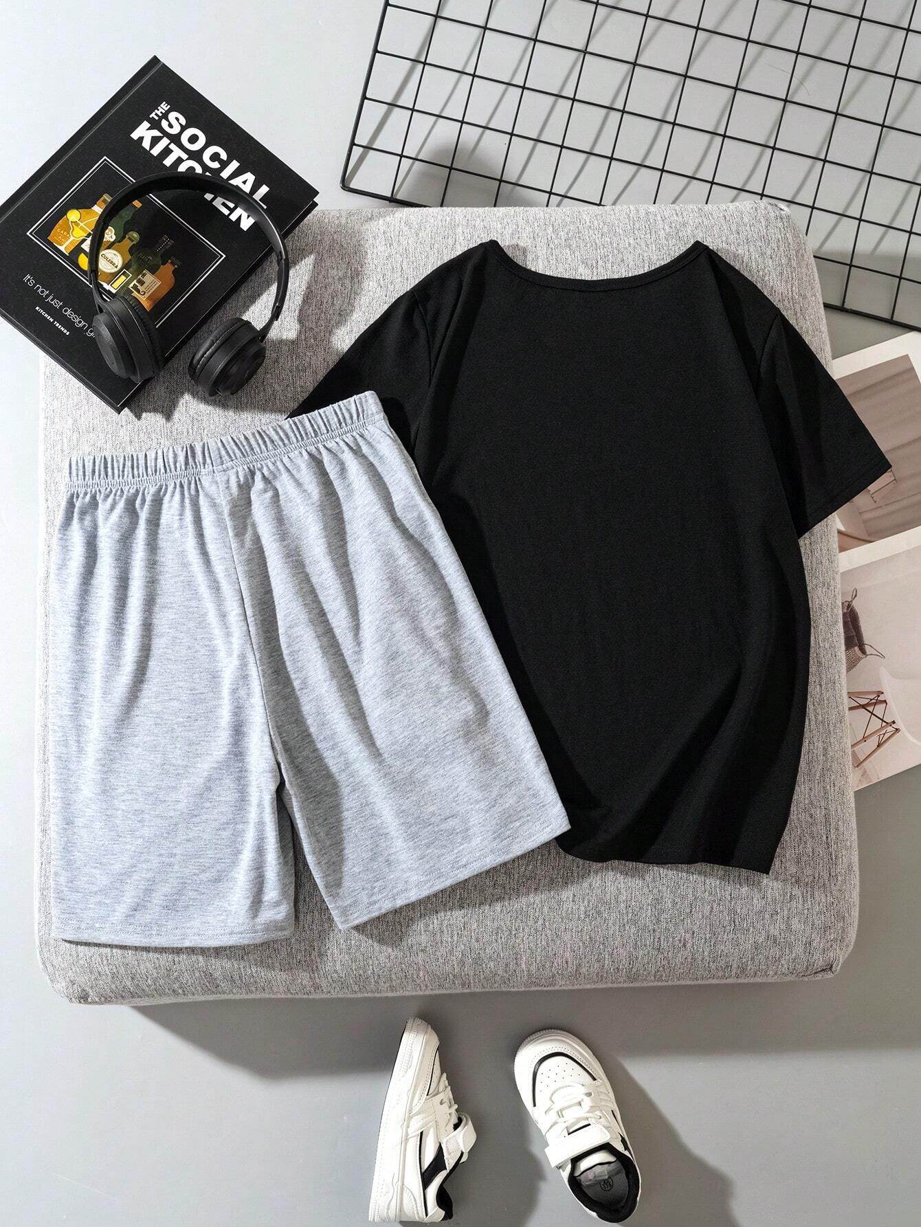 Summer Fun: Casual Car Pattern T-Shirt & Letter Print Shorts Suit - IRRAKIDS