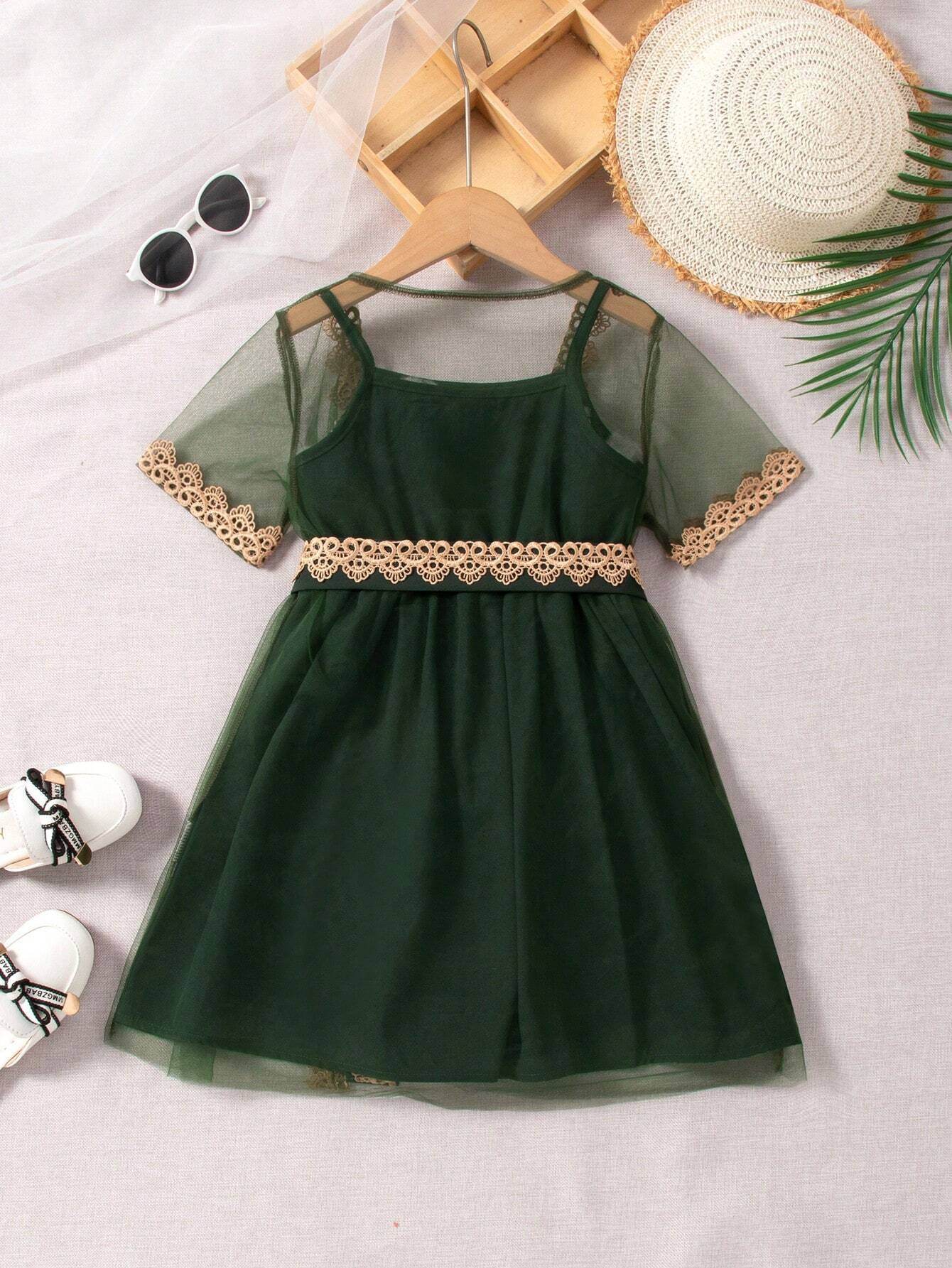 Lace Dreams: A Young Girl's Perspective Mesh Jacket and Slip Dress Ensemble - IRRAKIDS