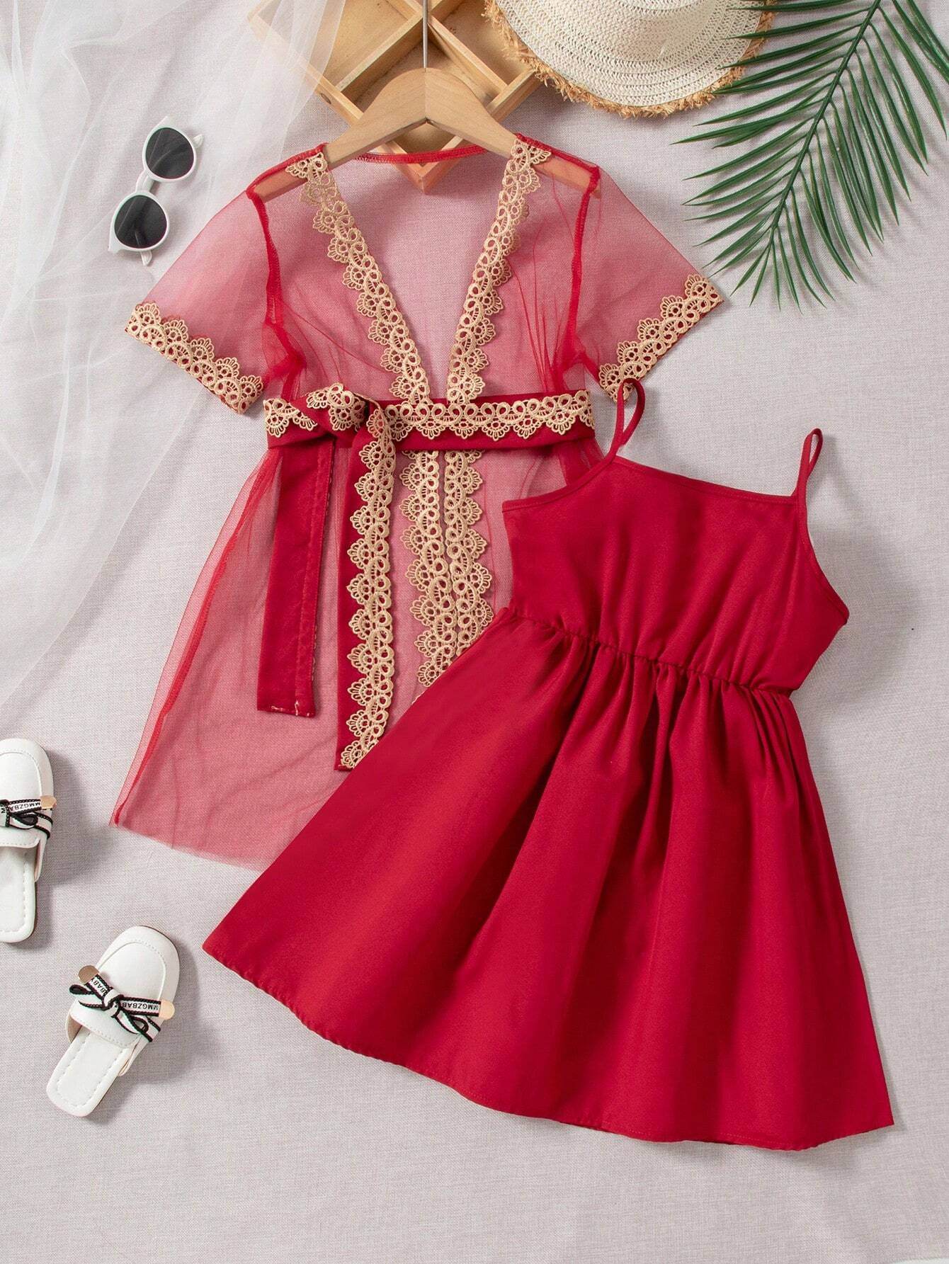 Lace Dreams: A Young Girl's Perspective Mesh Jacket and Slip Dress Ensemble - IRRAKIDS