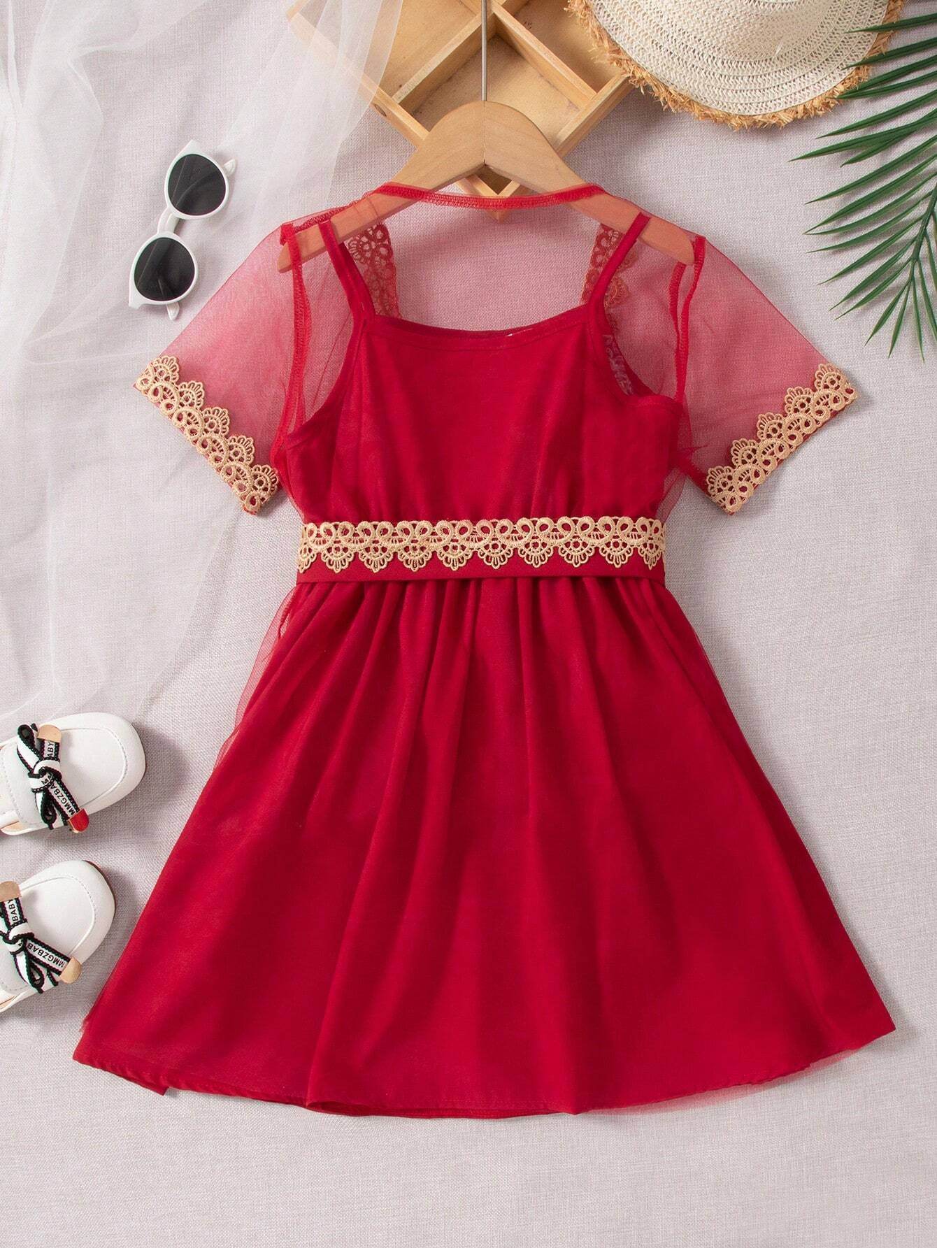Lace Dreams: A Young Girl's Perspective Mesh Jacket and Slip Dress Ensemble - IRRAKIDS
