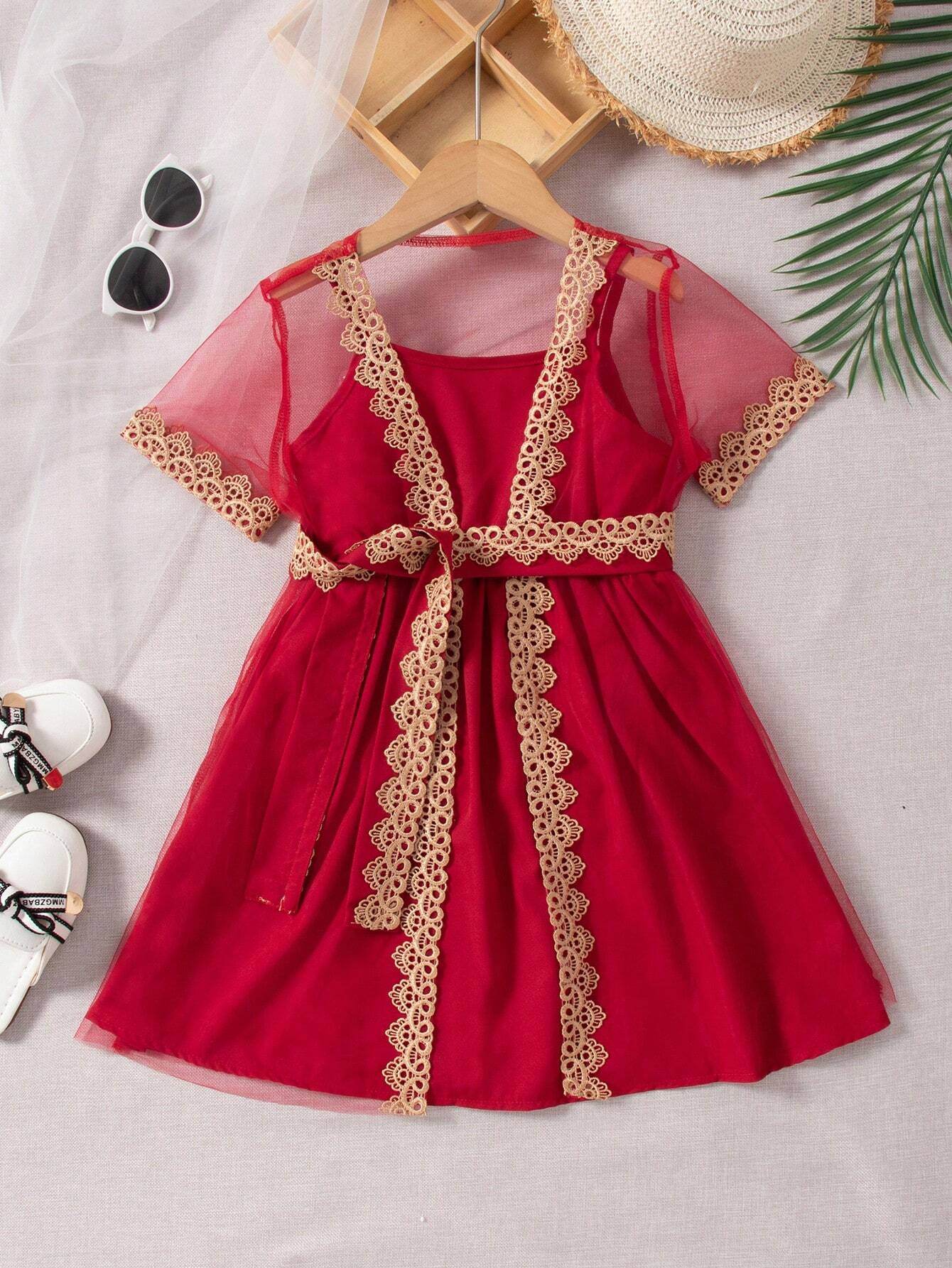 Lace Dreams: A Young Girl's Perspective Mesh Jacket and Slip Dress Ensemble - IRRAKIDS