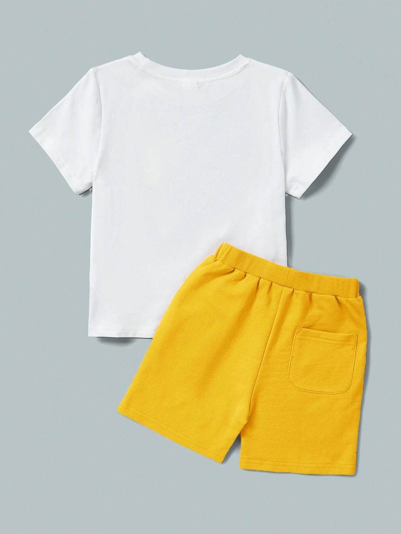 Casual Letter Printed Short Sleeve Top & Shorts Set - IRRAKIDS