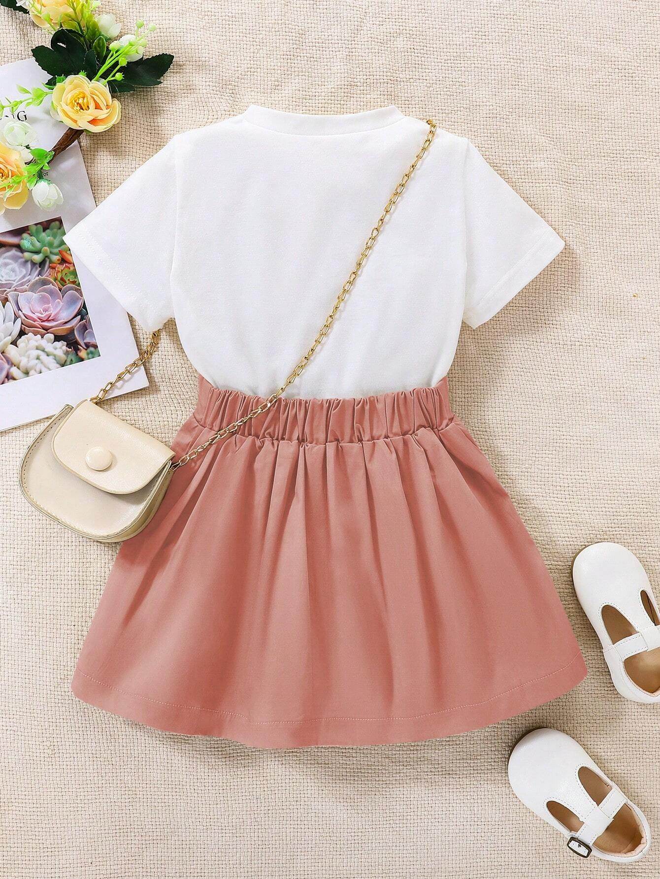 Adorable Two-Piece Toddler Girl Ensemble: Pleated Pocket Casual Cartoon Color Blocks - IRRAKIDS