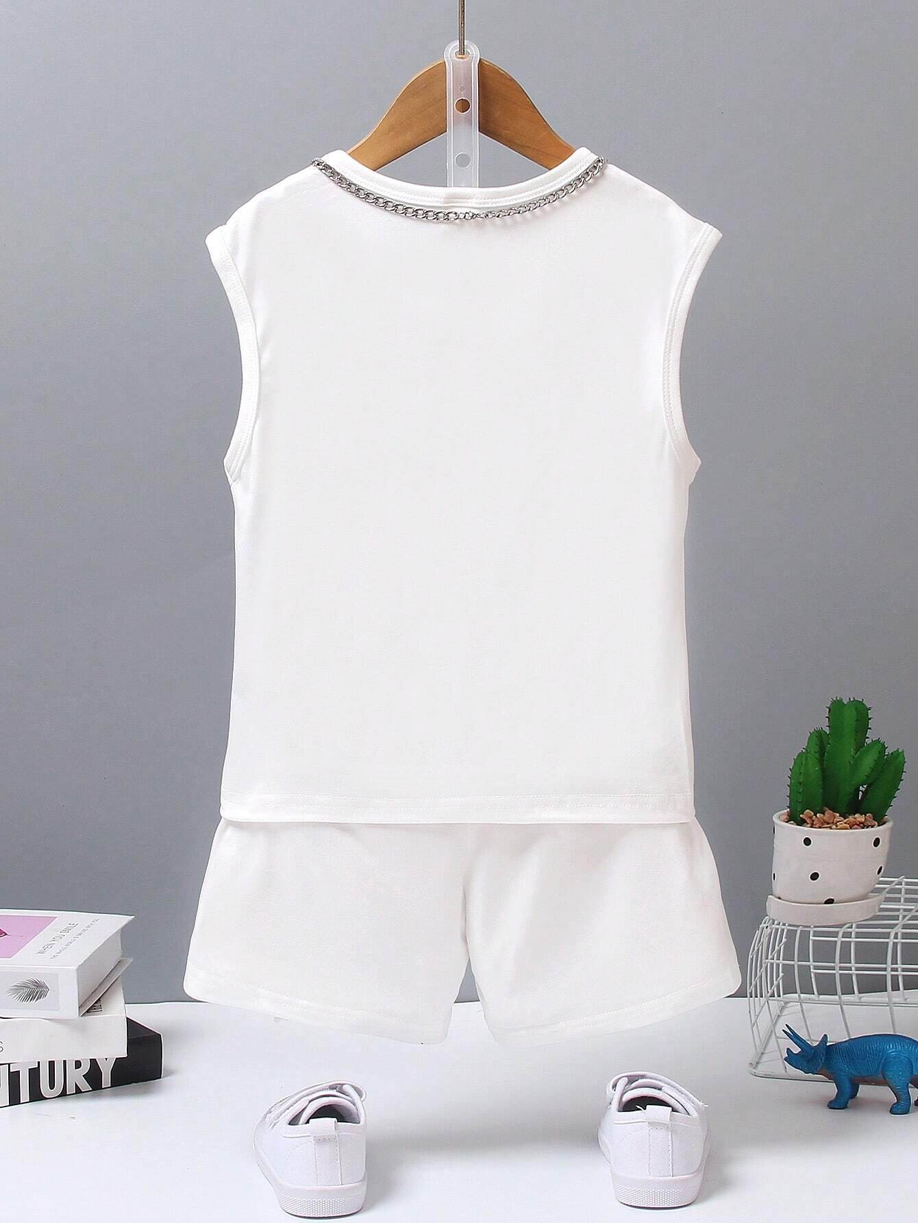 Cute Print Summer Tank Top and Shorts Set with Crew Neck for Kids - IRRAKIDS