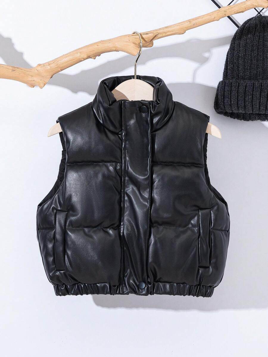 Winter Warmth Chic: Thick Padded PU Leather Vest - IRRAKIDS