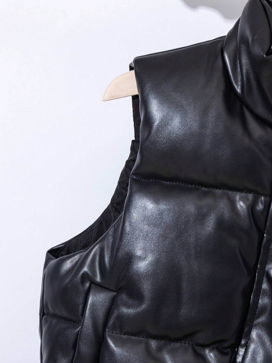 Winter Warmth Chic: Thick Padded PU Leather Vest - IRRAKIDS
