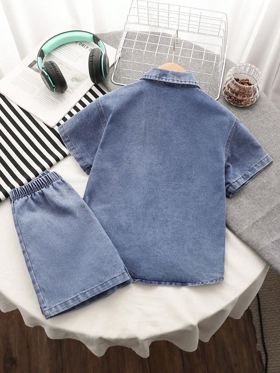 Toddler Boys 3-Piece Denim Summer Set: Shirt, T-shirt & Shorts