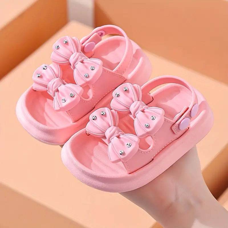 Trendy Cute Bowknot Open Toe Sandals For Girls, Breathable Non-slip Sandals For Indoor Outdoor Beach - IRRAKIDS