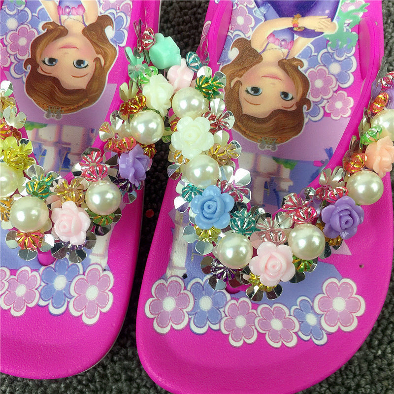 Sandales d'été princesse pour filles avec perles et roses – Confort élégant