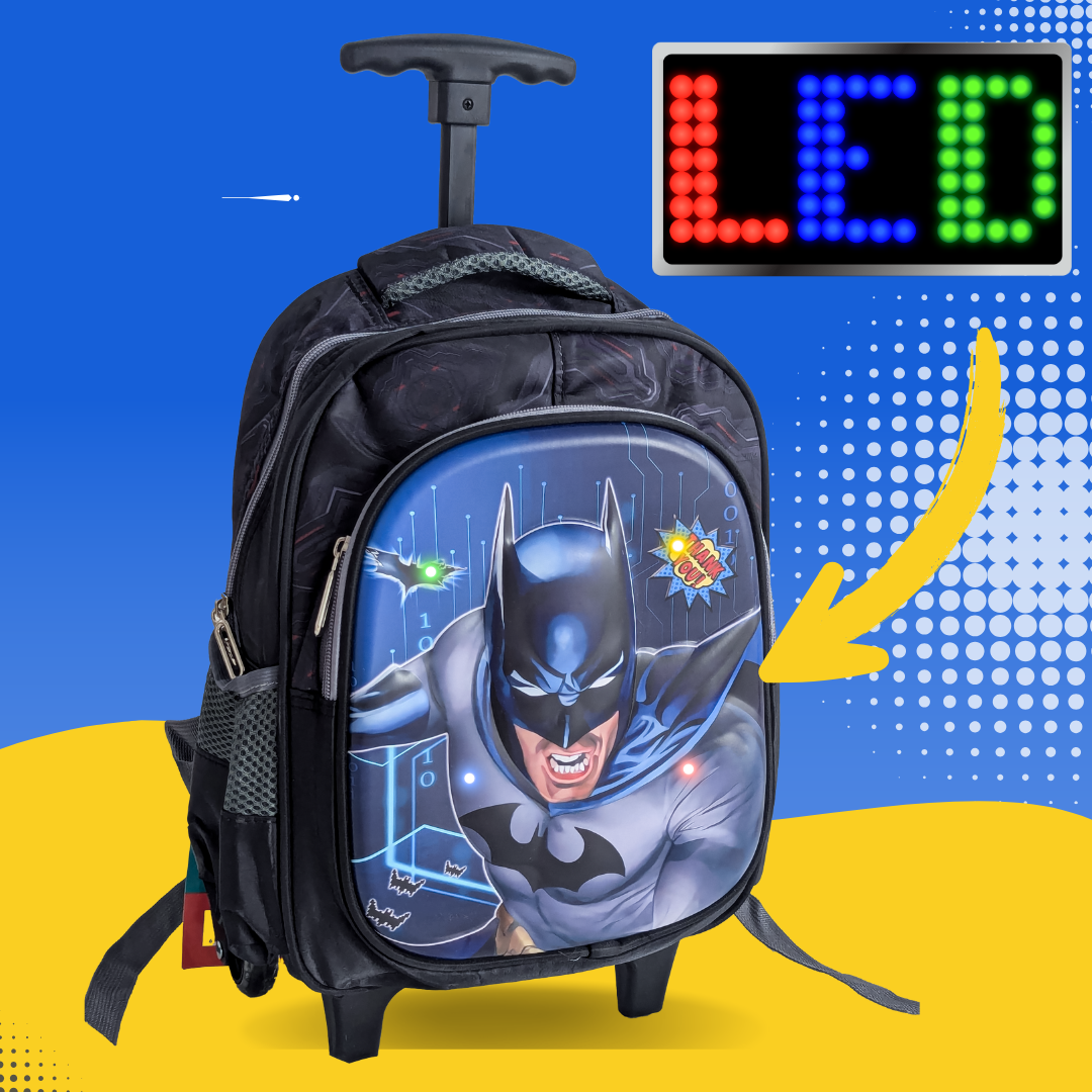 حقيبة مدرسية للأطفال بعجلات برسومات كرتونية خفيفة الوزن، مزودة بإضاءة LED، ورسومات أبطال خارقون، وتصميم الأميرة إلسا