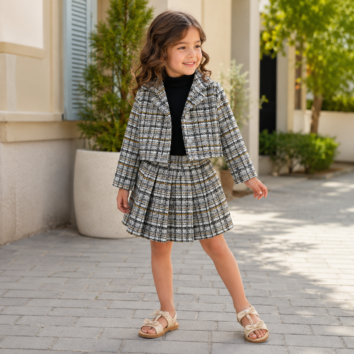 Classic Plaid Charm 3-Piece Outfit Set