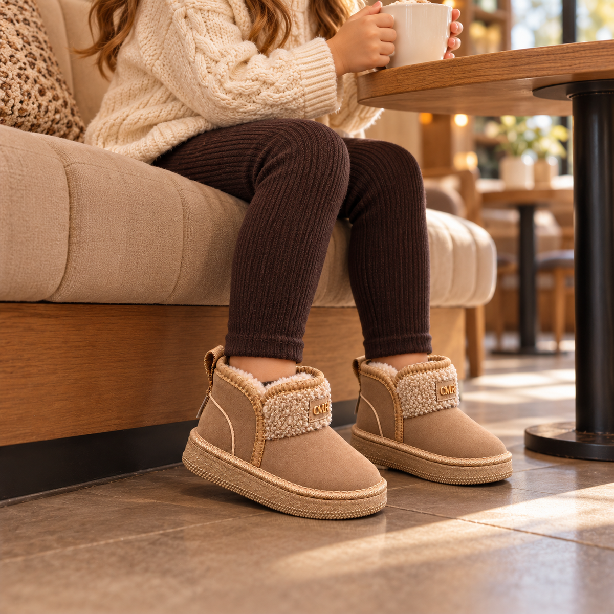 Bottines d'hiver pour enfants, doublées de polaire, fini aspect daim, revers texturé façon mouton et style classique pour tous les jours