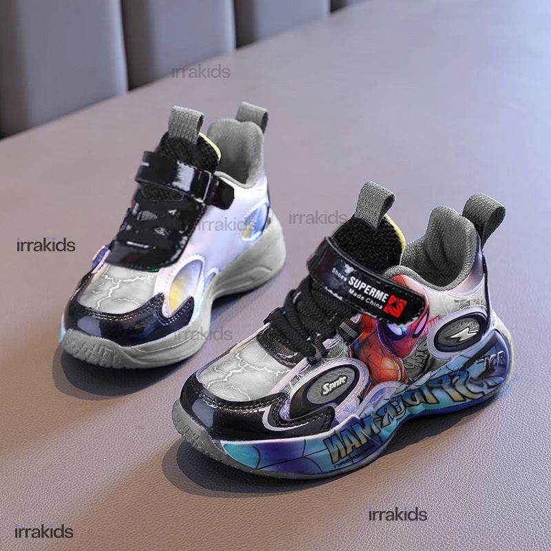 Kids LED Light-Up Sneakers: Red & Blue PU Leather Casual Sports Shoes - IRRAKIDS
