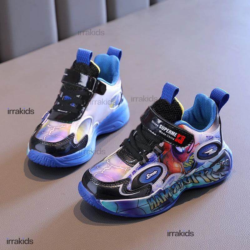 Kids LED Light-Up Sneakers: Red & Blue PU Leather Casual Sports Shoes - IRRAKIDS