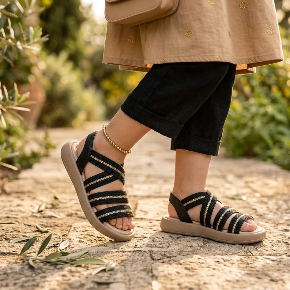 صندل مريح متعدد الأشرطة للفتيات - حذاء صيفي كاجوال خفيف الوزن