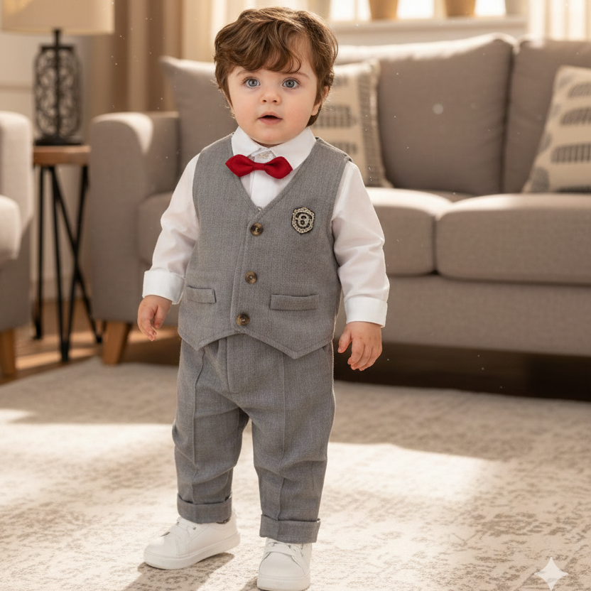 Ensemble gilet de cérémonie 3 pièces pour garçon, style gentleman classique