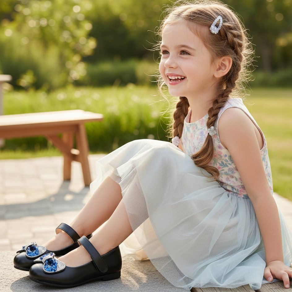 Chaussures Mary Jane à nœud de princesse – Élégance et brillance pour petites filles ✨