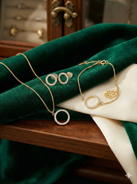 Girls' 3-Piece Gold Anti-Tarnish Jewelry Set - Diamond Circle & Hamsa Hand Motif Necklace, Bracelet, and Earrings