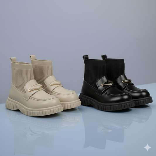 Bottes mocassins chaussettes pour filles — Enfilage rapide, semelle crantée adhérente