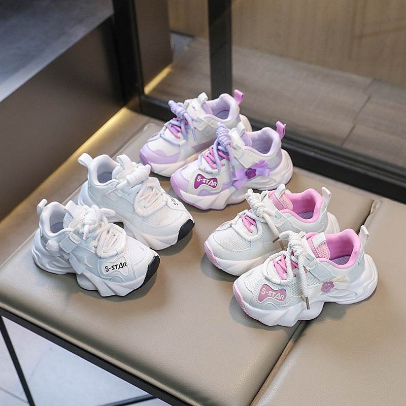 Fashion Bowknot Kids' Sneakers – Breathable Girls' Running Sports Shoes for School - IRRAKIDS