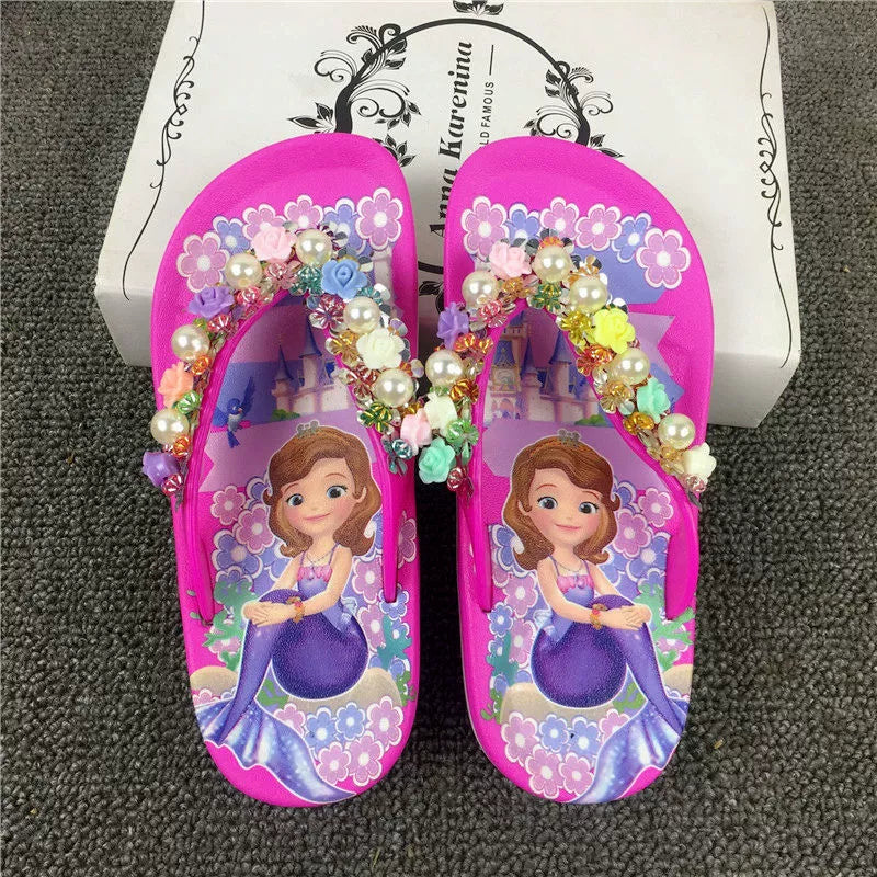 Sandales d'été princesse pour filles avec perles et roses – Confort élégant