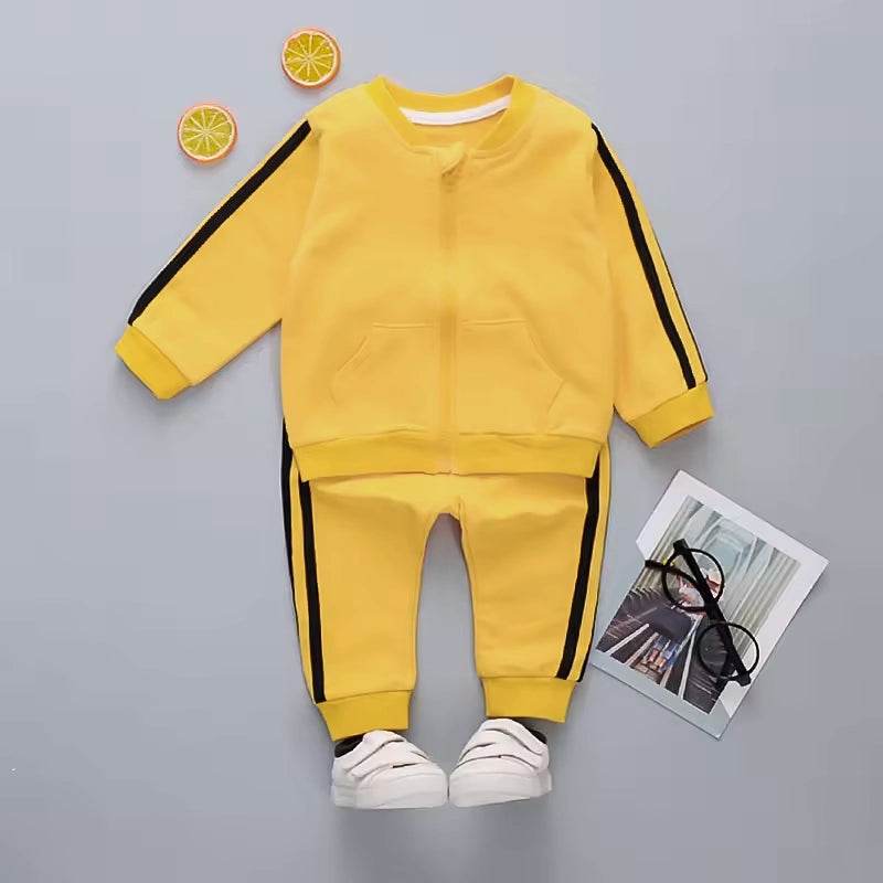 Autumn Chic: Adorable Cotton Zipper Jacket + Pants 2pcs Set for Baby Girls - Trendy Tracksuit for Your Little Fashionista! - IRRAKIDS