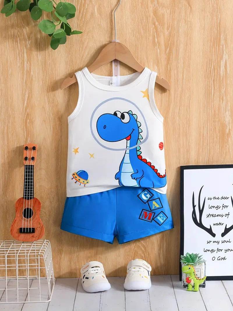 Toddler Boys 2 Piece Set Dinosaur Print Sleeveless Camisole Top with Shorts. - IRRAKIDS