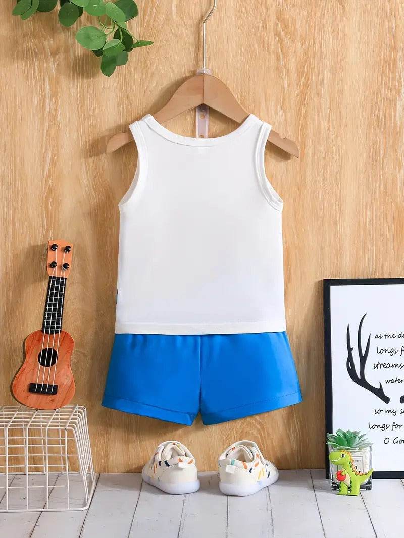 Toddler Boys 2 Piece Set Dinosaur Print Sleeveless Camisole Top with Shorts. - IRRAKIDS