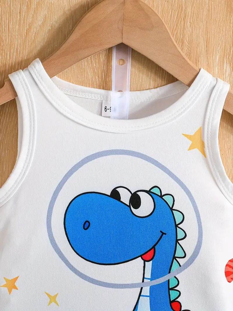 Toddler Boys 2 Piece Set Dinosaur Print Sleeveless Camisole Top with Shorts. - IRRAKIDS