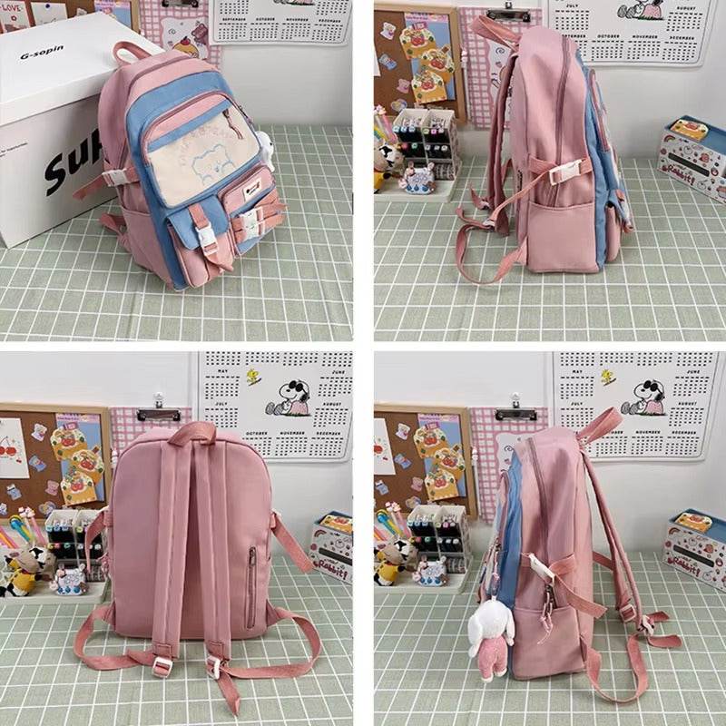 Korean Style Multi-Pocket Backpacks for Girls and boys, Embroidered Bear Waterproof School Bags - IRRAKIDS