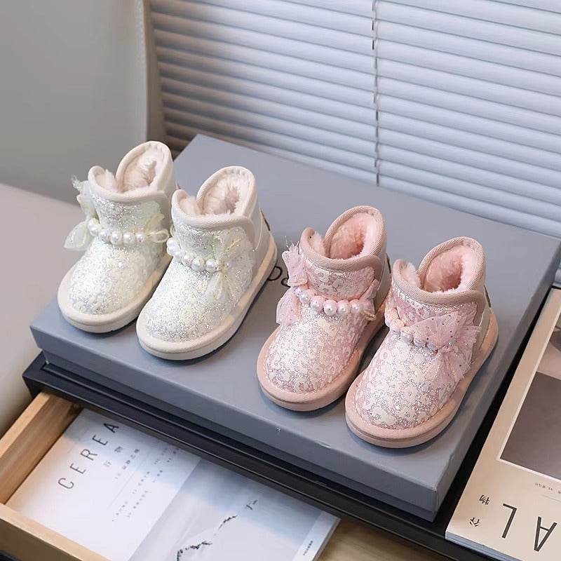 Elegant girls shoes with shiny pearl bow - IRRAKIDS