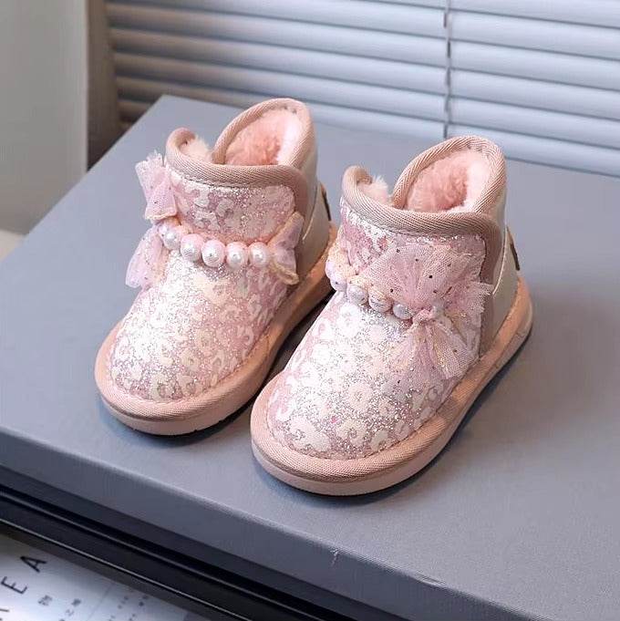 Elegant girls shoes with shiny pearl bow - IRRAKIDS