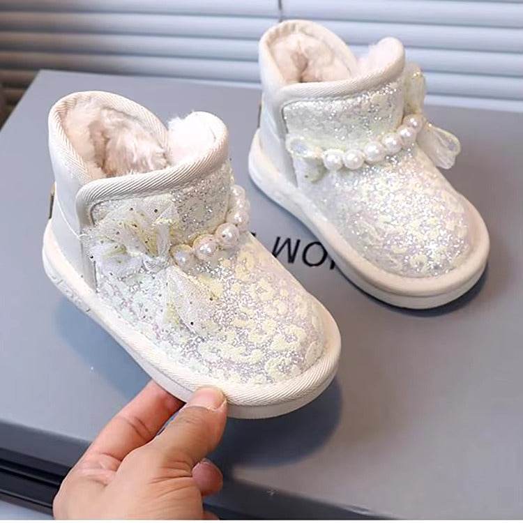 Elegant girls shoes with shiny pearl bow - IRRAKIDS