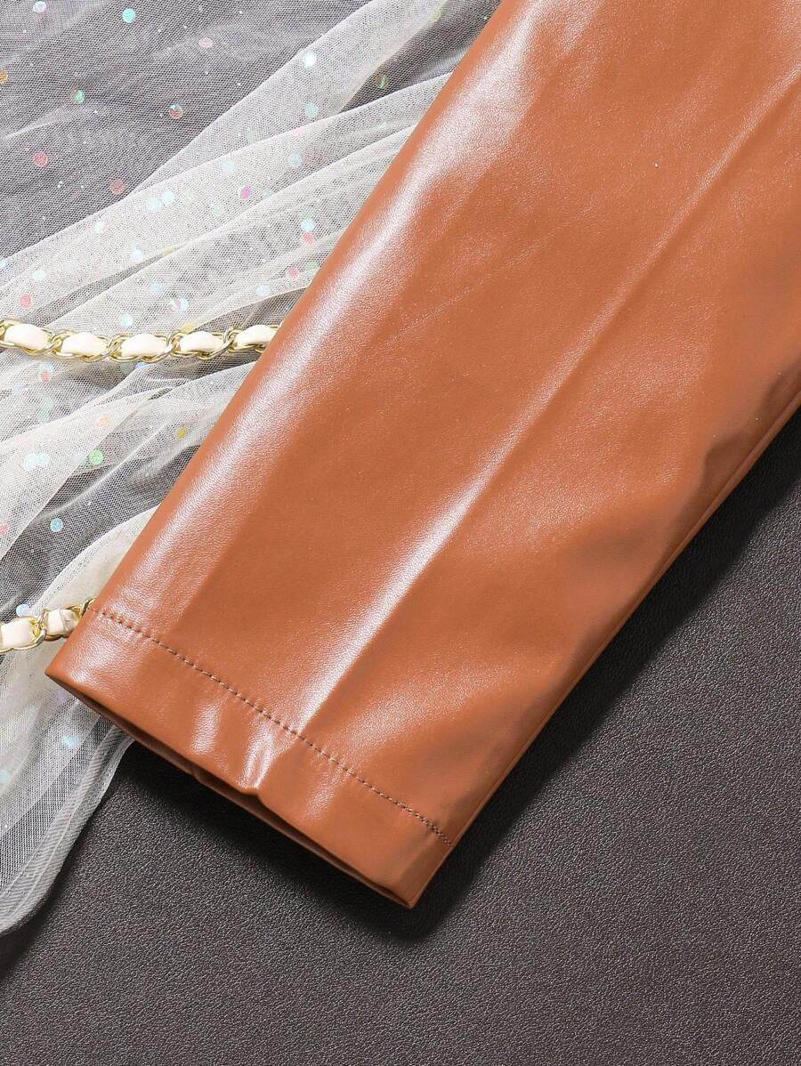 Stylish winter outfit for girls - luxurious leather jacket and charming mesh dress ❄️✨ - IRRAKIDS