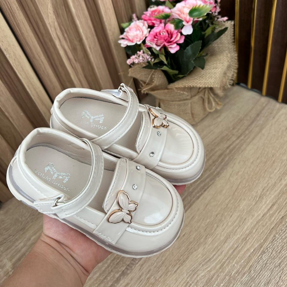 Girls' glitter shoes with butterfly buckle and LED lights - for a stylish and light-up look