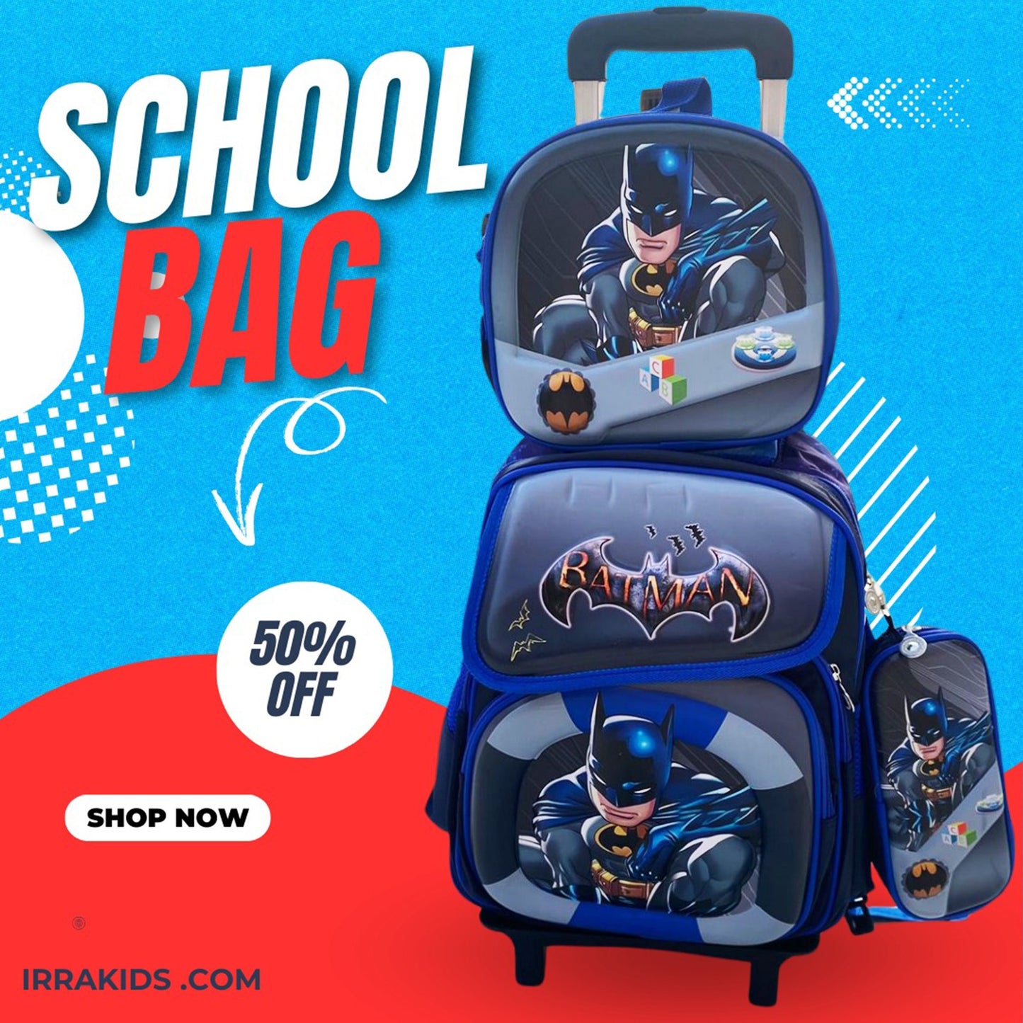 Ensemble de 3 sacs d'école à roulettes élégants au design de dessin animé pour enfants