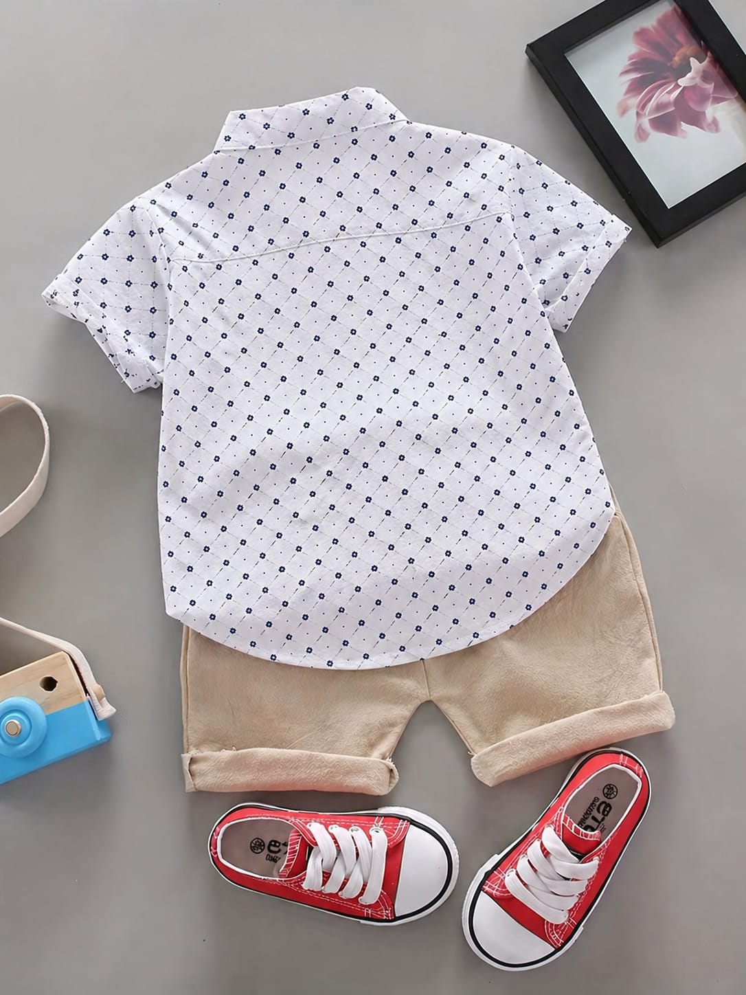 Ensemble de vêtements d'été pour garçon – Chemise boutonnée à manches courtes avec motif floral et short, 2 pièces, tenues décontractées pour enfants, survêtement en coton