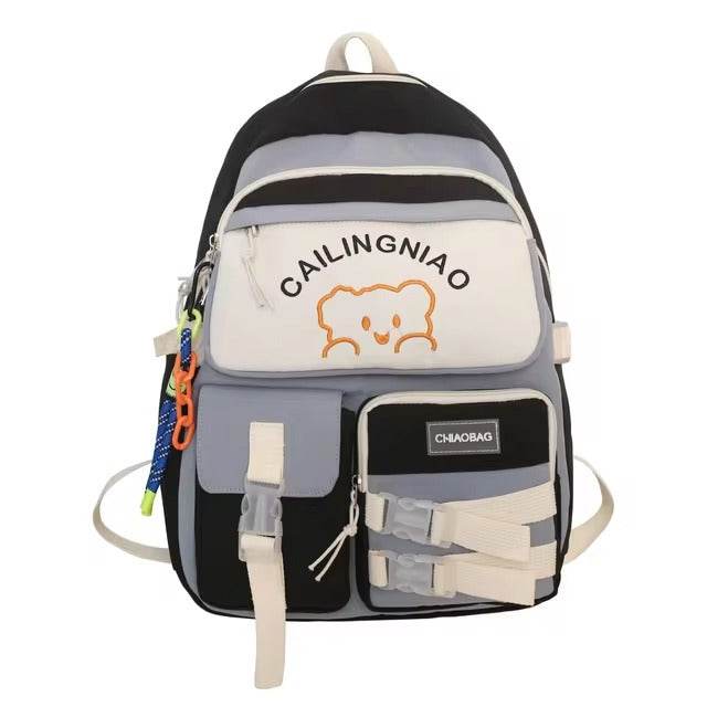 Korean Style Multi-Pocket Backpacks for Girls and boys, Embroidered Bear Waterproof School Bags - IRRAKIDS