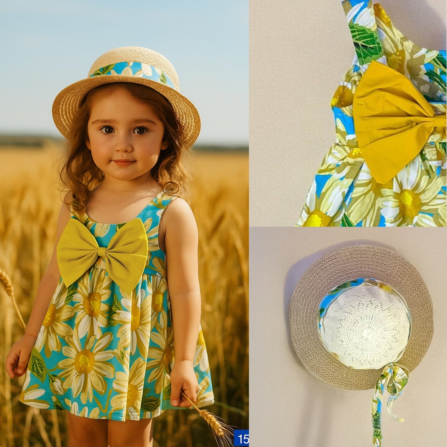 Charming Flower Dress & Hat Set – Bowknot Sleeveless Summer/Spring
